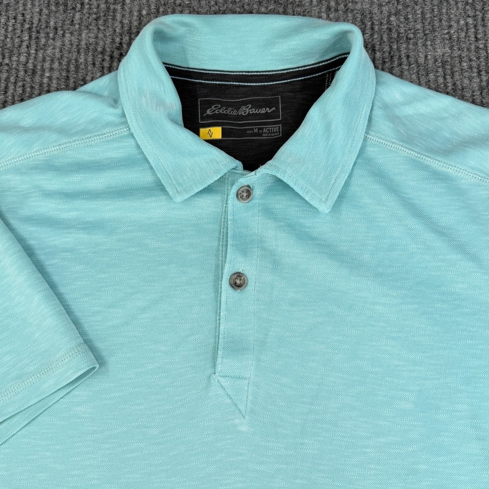Eddie Bauer Travex Polo Shirt Men's Medium‎ Aqua Blue Short Sleeve Casual Knit